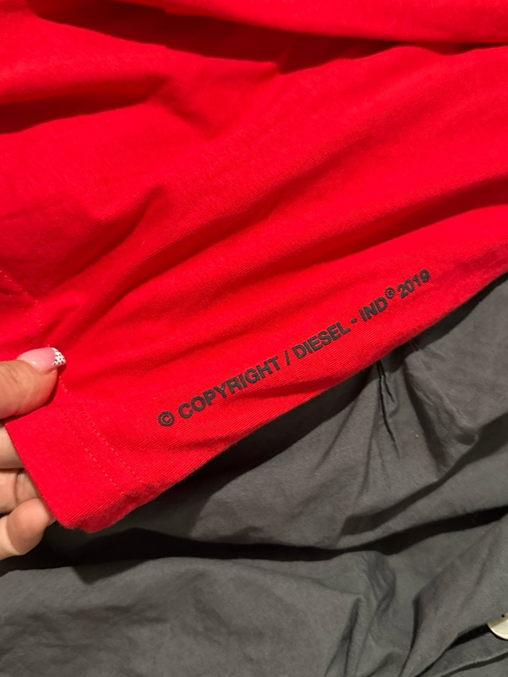 Diesel Red Crewneck Tee with Black Logo Tag - Picture 3 of 5